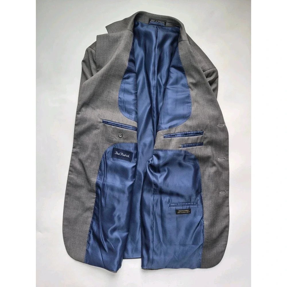 Paul Fredrick Mens Wool Cashmere Sports Coat 44R Gray 3 Button Blazer